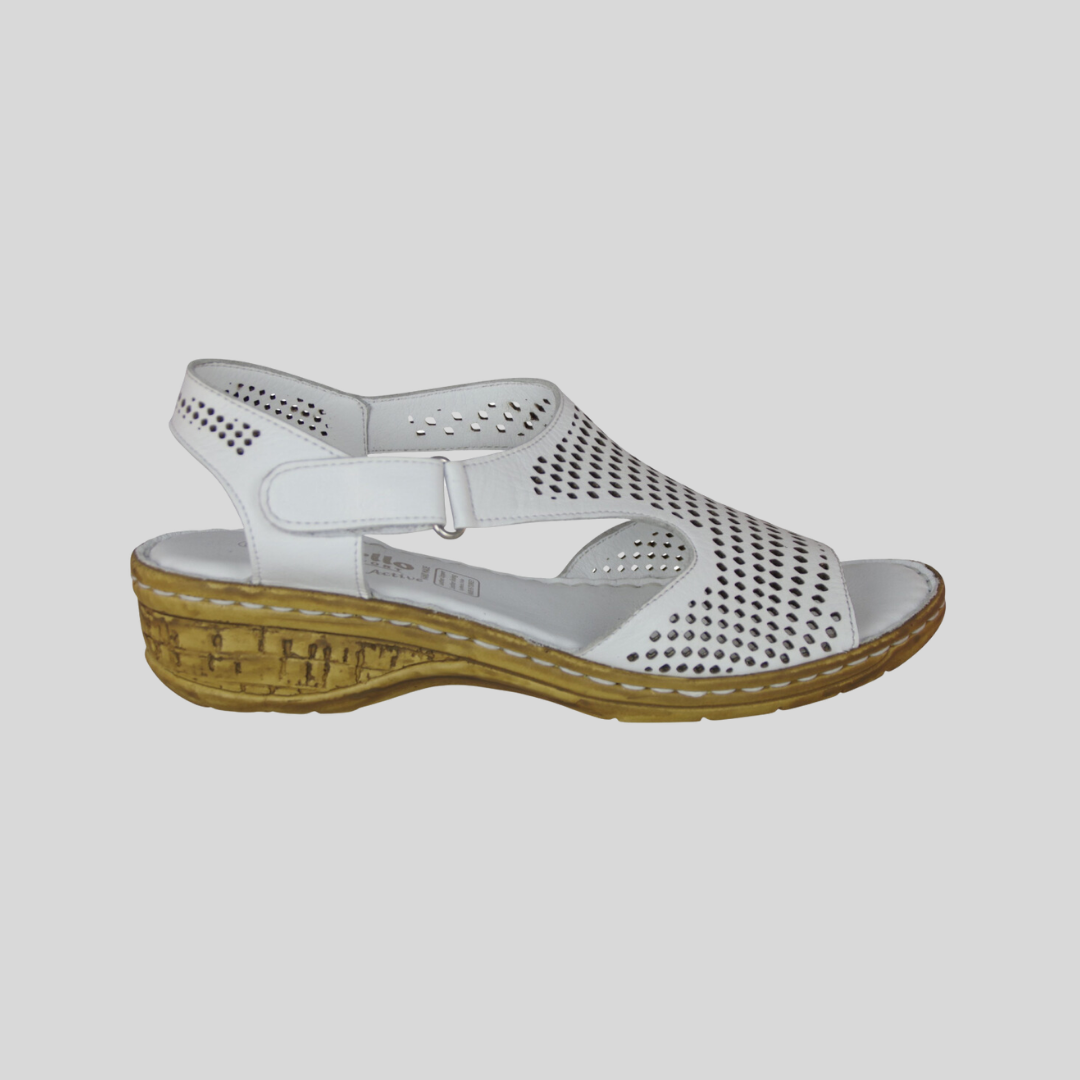 Padded footbed white sandals on a wedge sole 