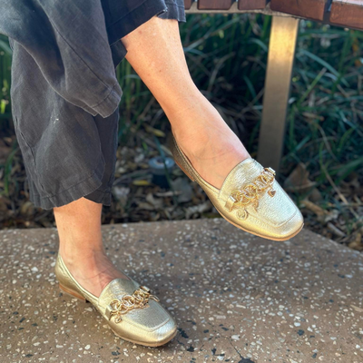Womens Gold Loafers 