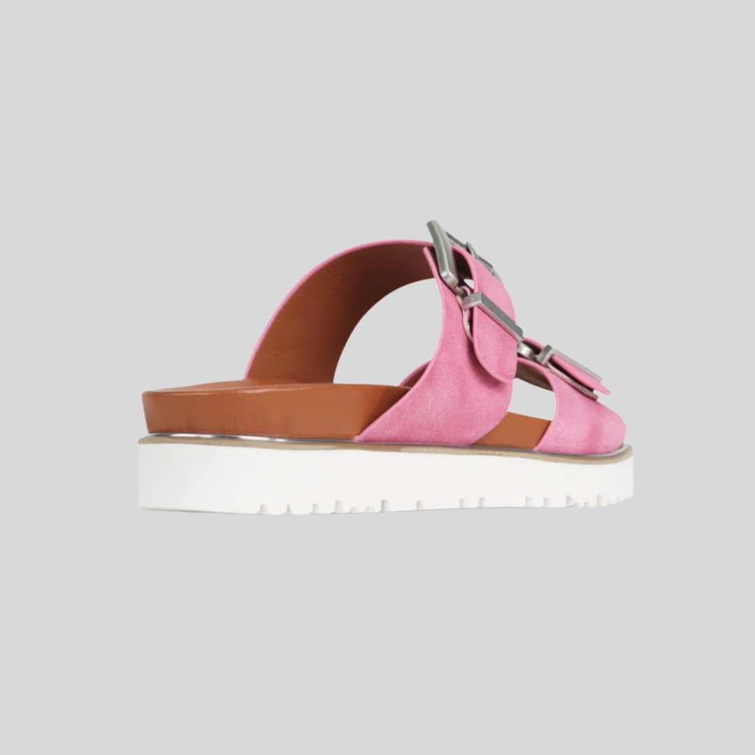 Los cabos slide in pink with white sole and 2 buckles