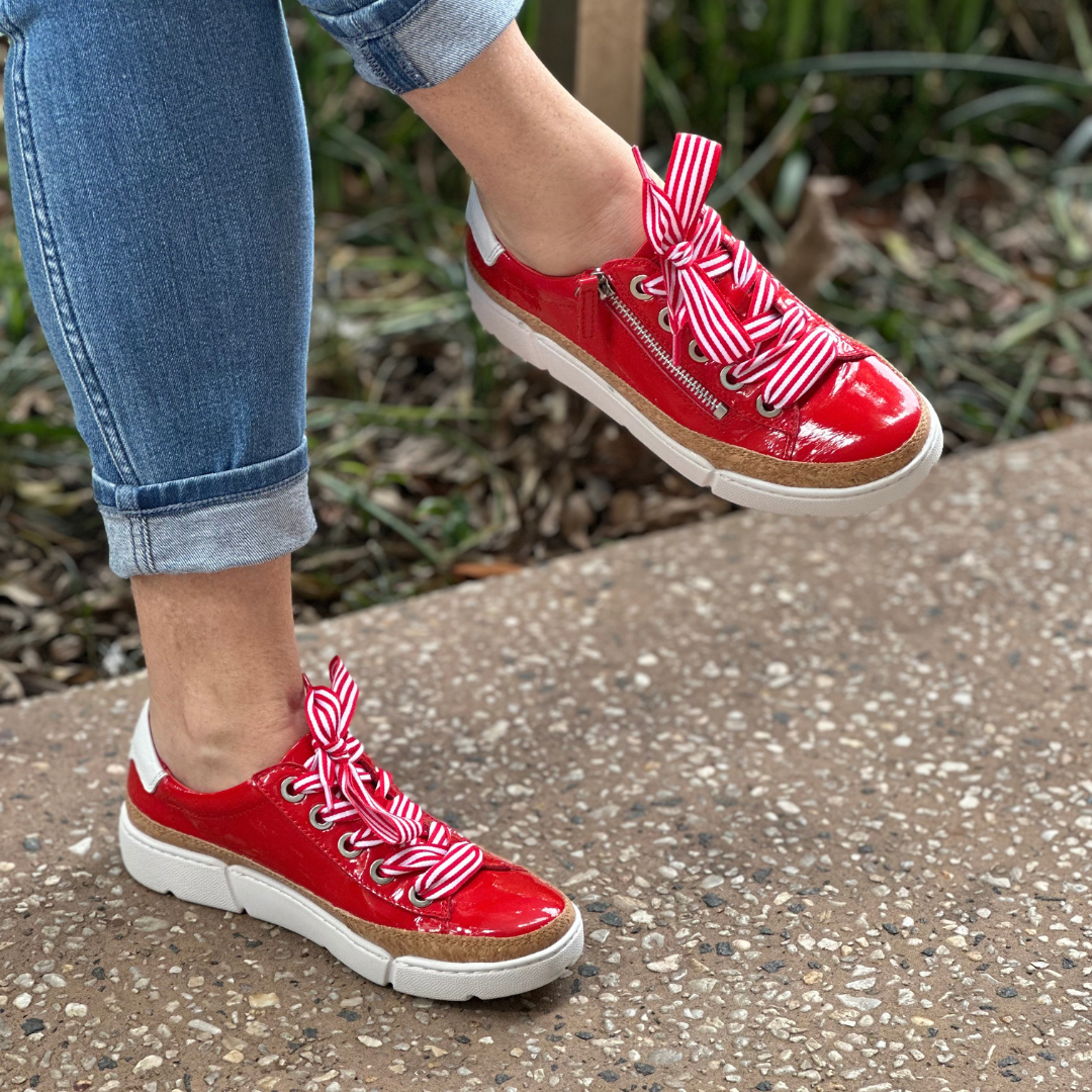 Red Patent Sneakers with white soles 