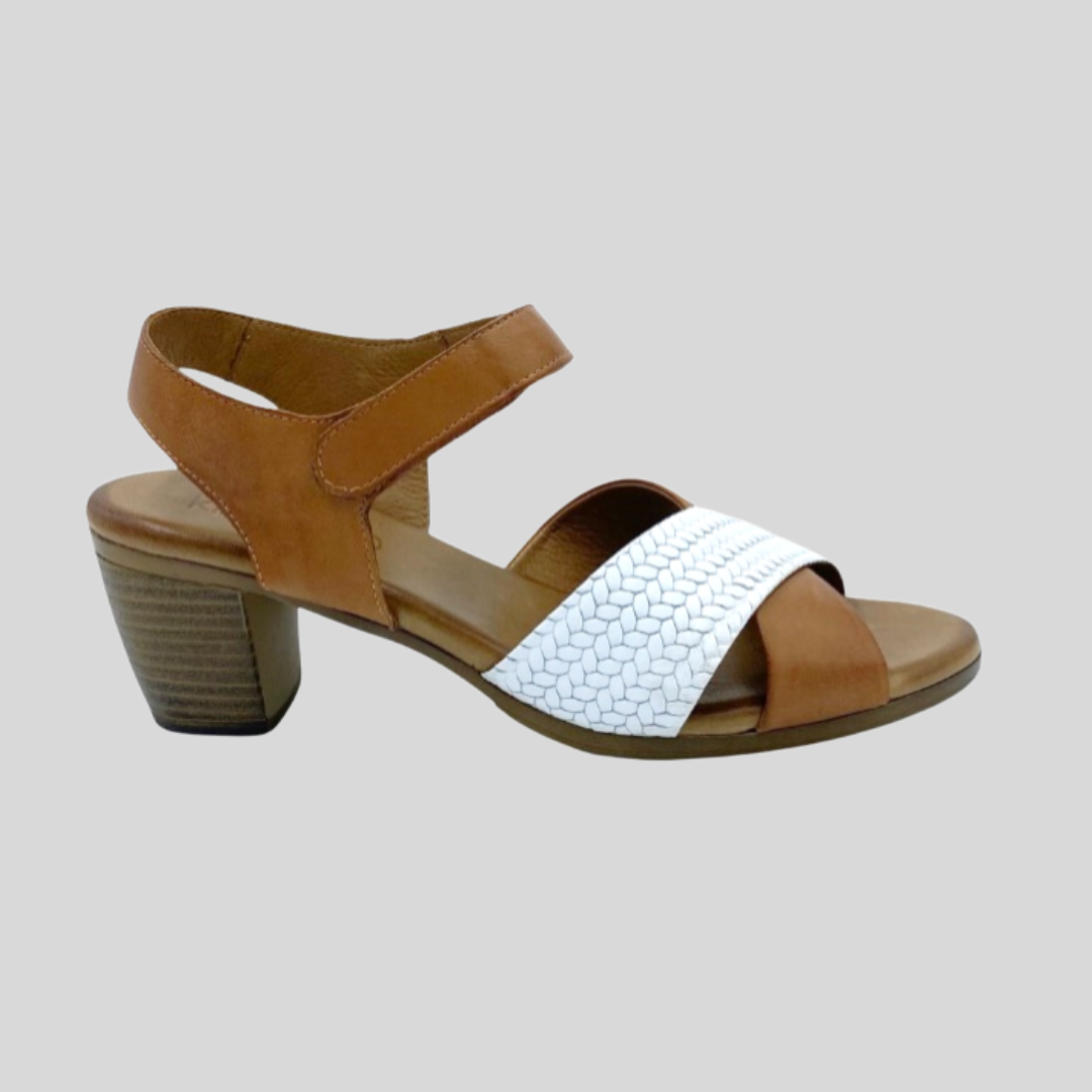 Tan and White Womens comfort heels