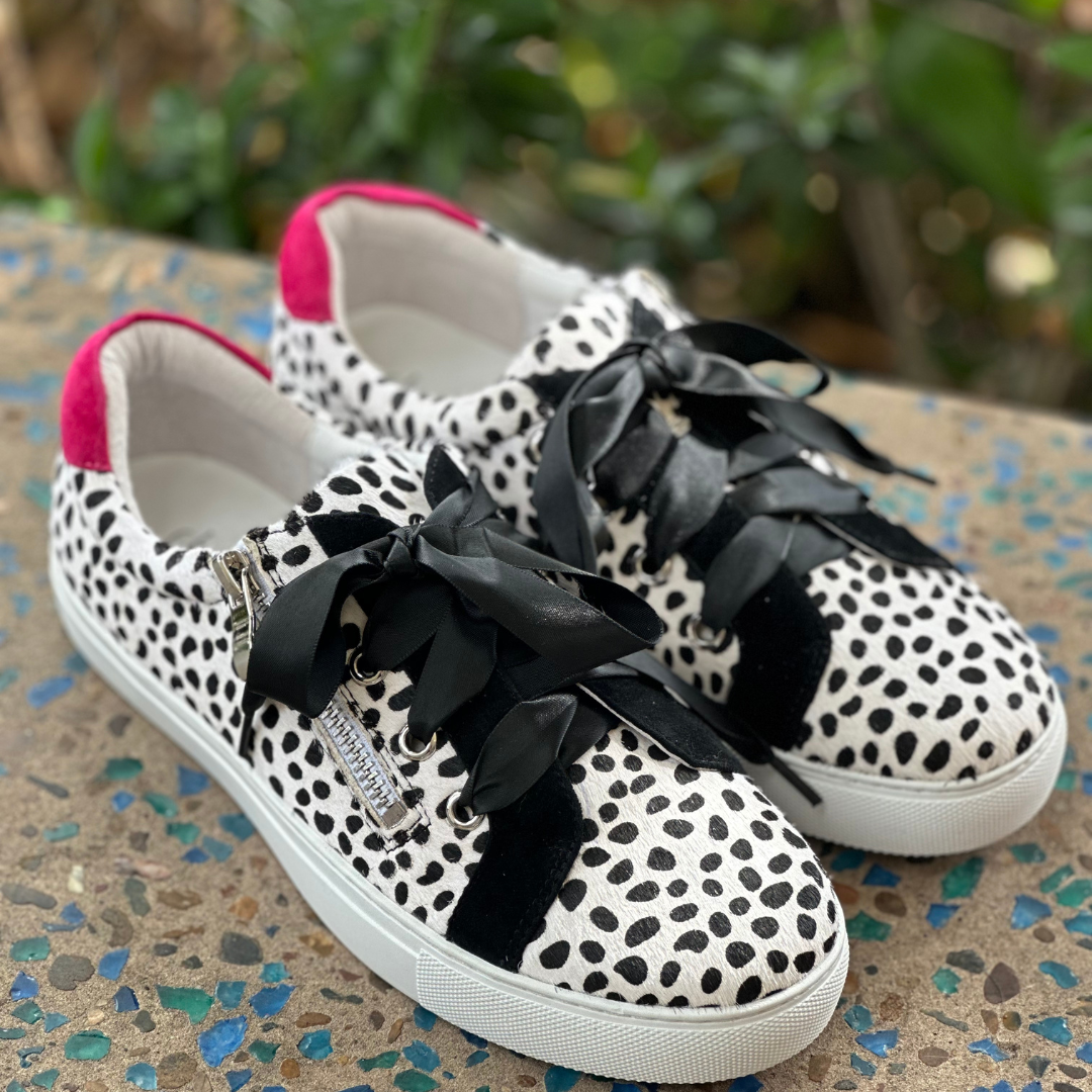 Chrissie Shoes Deb Jaguar White Black Pink Sneakers Shannons Shoes