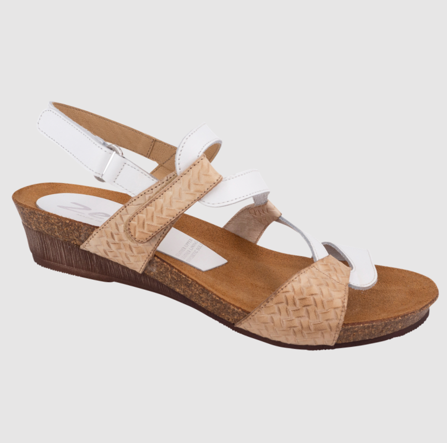 White and Beige adjustable leather sandals