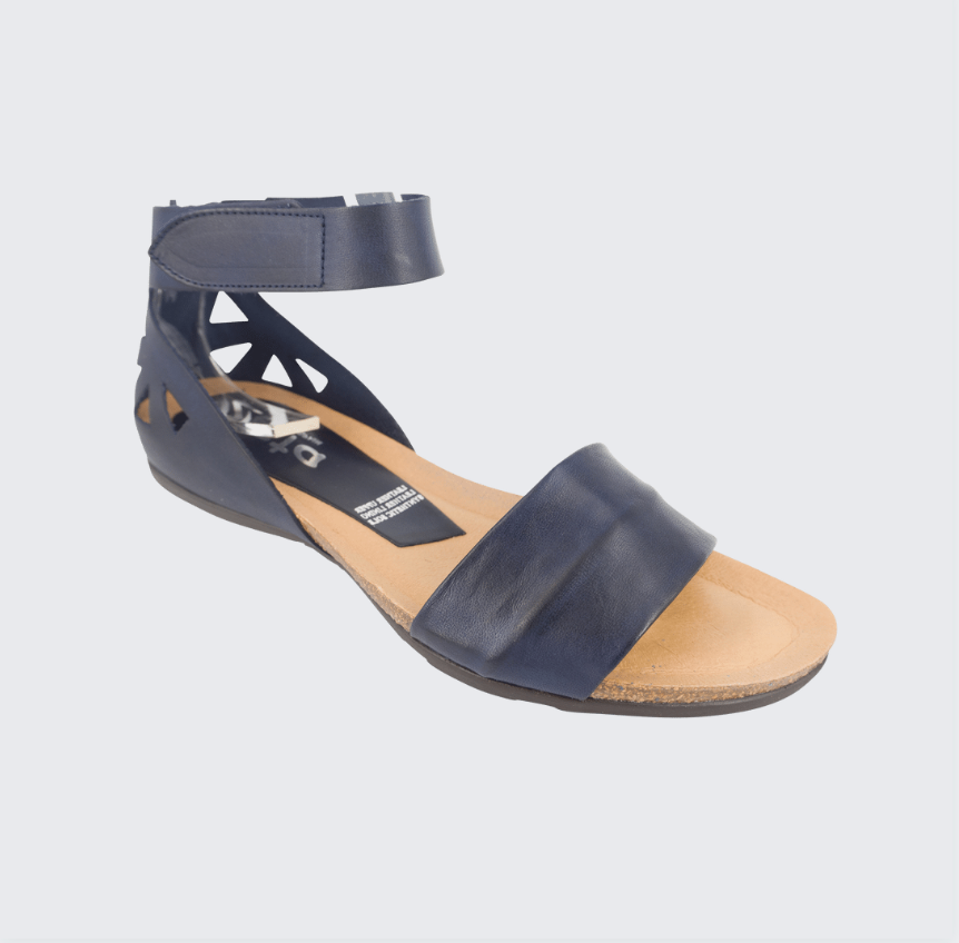 Marino \ Navy flat sandals with ankle strap