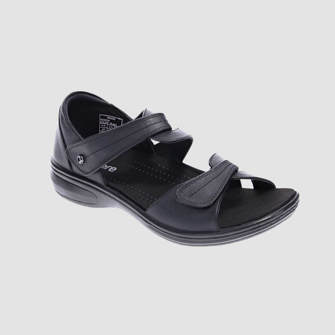 Revere shoes Geneva Black sandals wide fitting