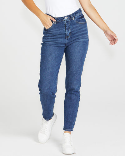 indigo blue denim jeans with slim leg