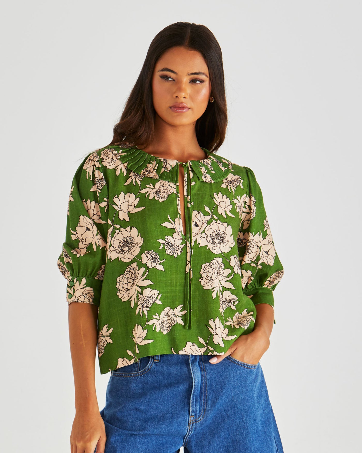 Sass Antonie Pleated Blouse - Moonflower Green
