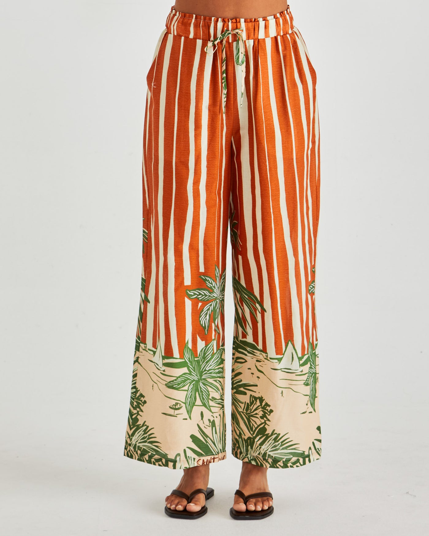 Sass Mina Elasticated Pant - Palm Stripe Orange