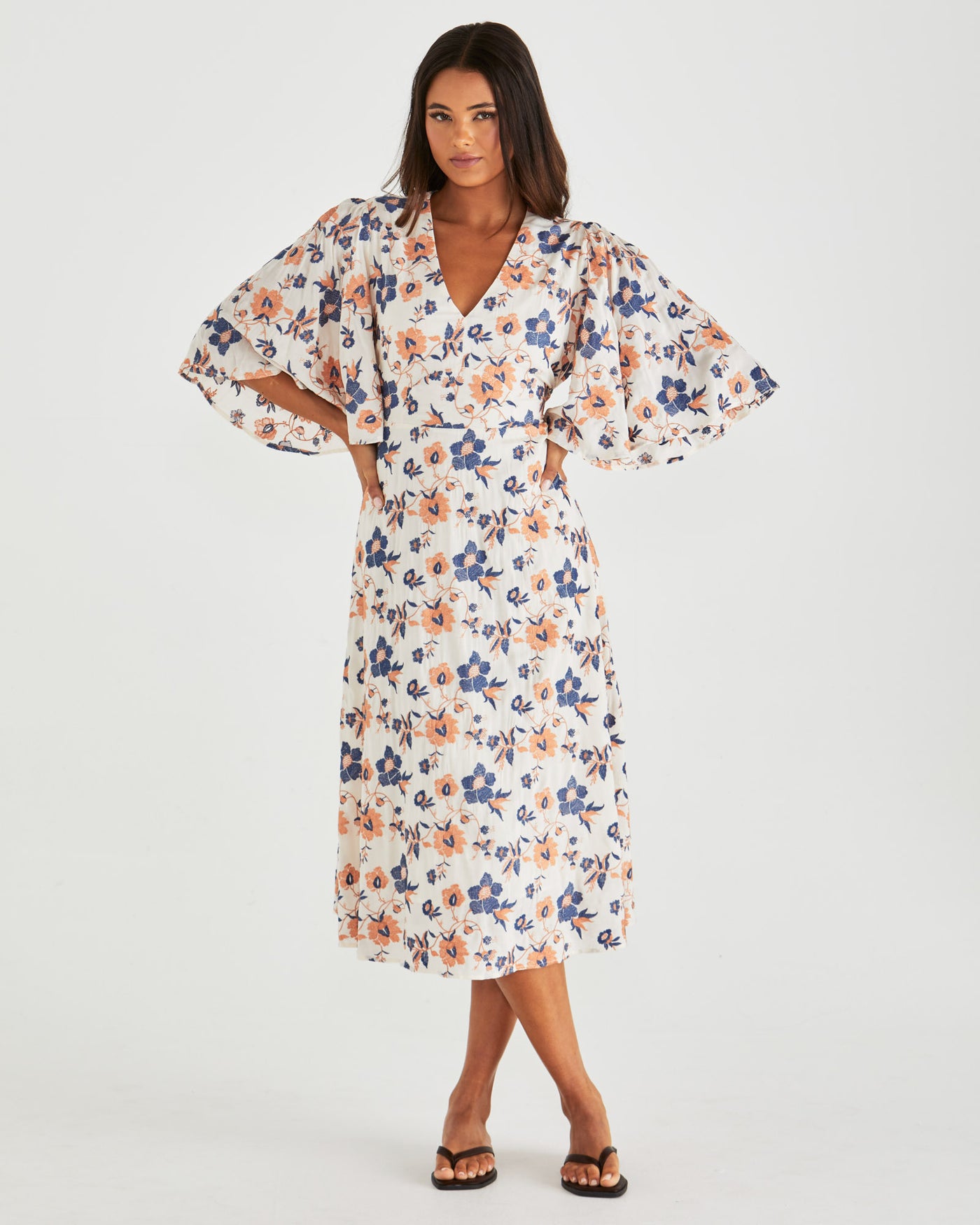 Sass Luca Dress - Floral Embroidery Navy