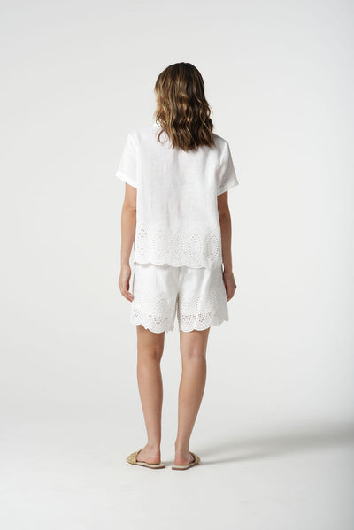 Goondiwindi Cotton Oversized Embroidered Hemline Shirt - Optical White