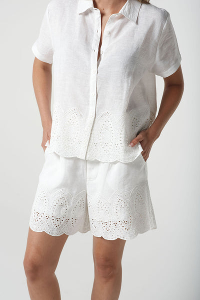 Goondiwindi Cotton Oversized Embroidered Hemline Shirt - Optical White