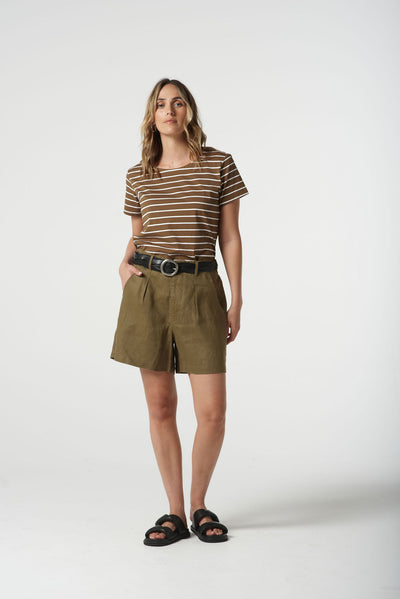 Goondiwindi Cotton Front Pleat Shorts - Otter