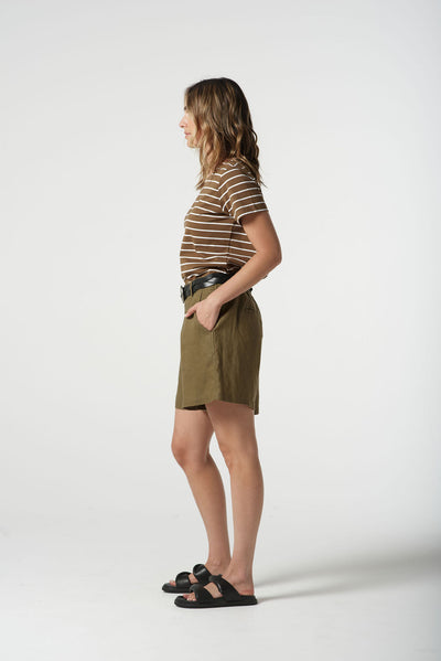 Goondiwindi Cotton Front Pleat Shorts - Otter