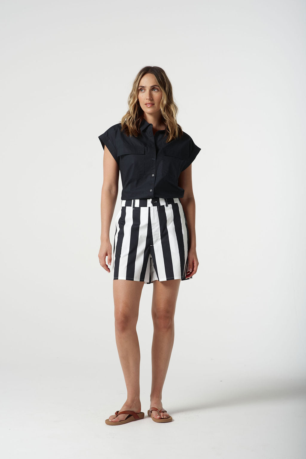Goondiwindi Cotton Thick Stripe Shorts - Navy Stripe