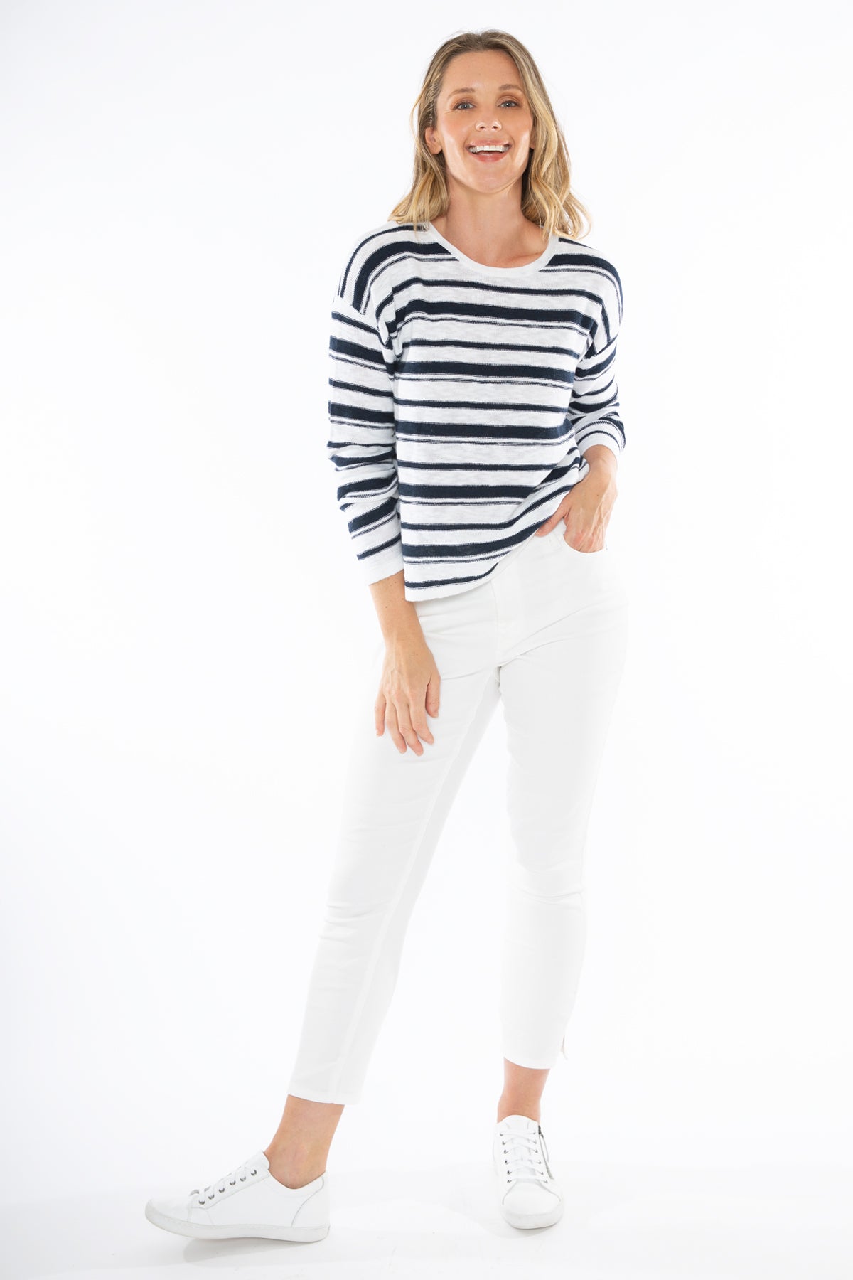 Jump Stripe Pullover - White/Navy