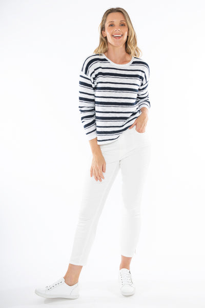 Jump Stripe Pullover - White/Navy