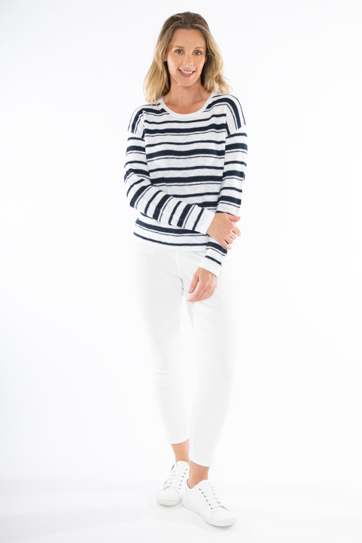 Jump Stripe Pullover - White/Navy