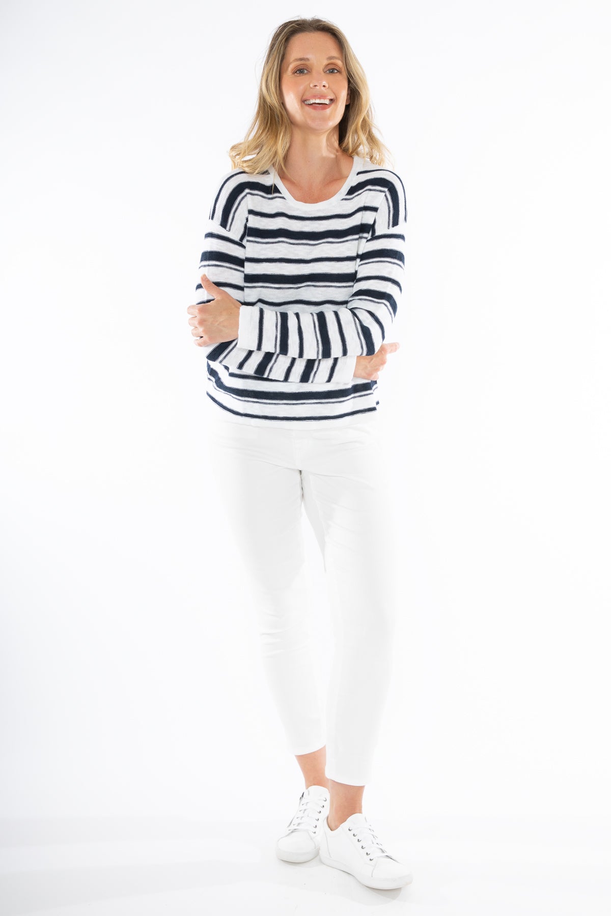 Jump Stripe Pullover - White/Navy