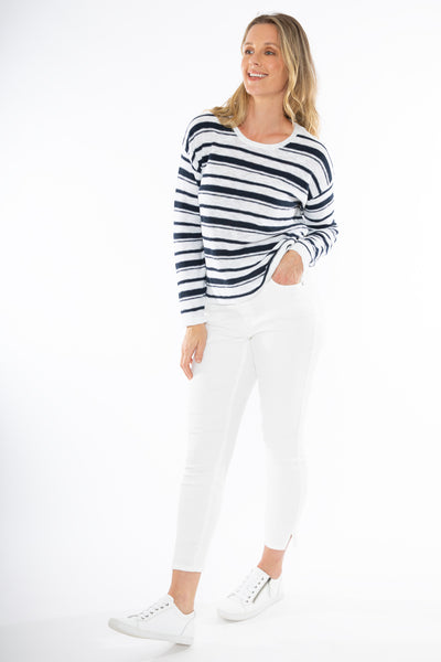 Jump Stripe Pullover - White/Navy