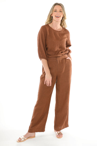 Jump Fly Front Linen Pant - Sepia