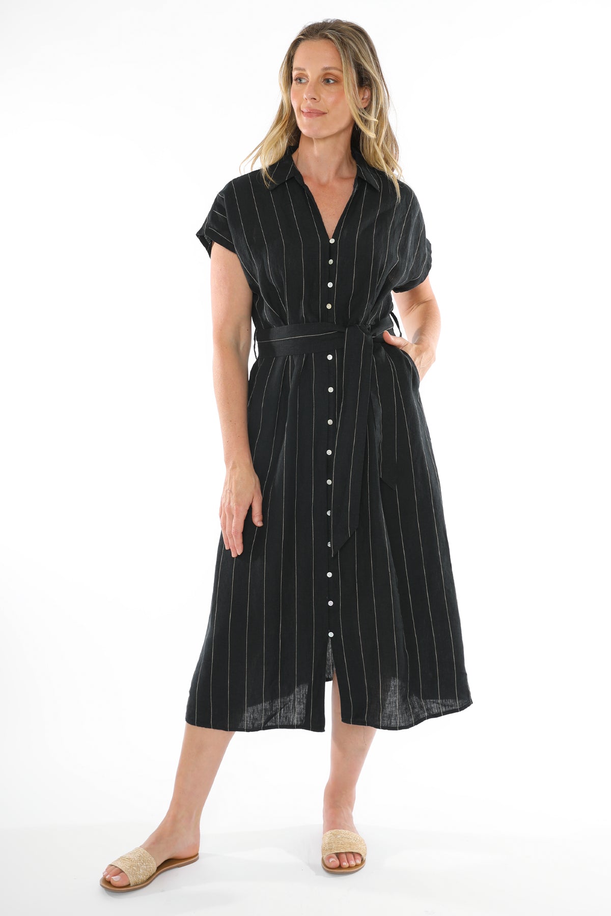 Jump Wide Stripe Dress - Blk/Putty