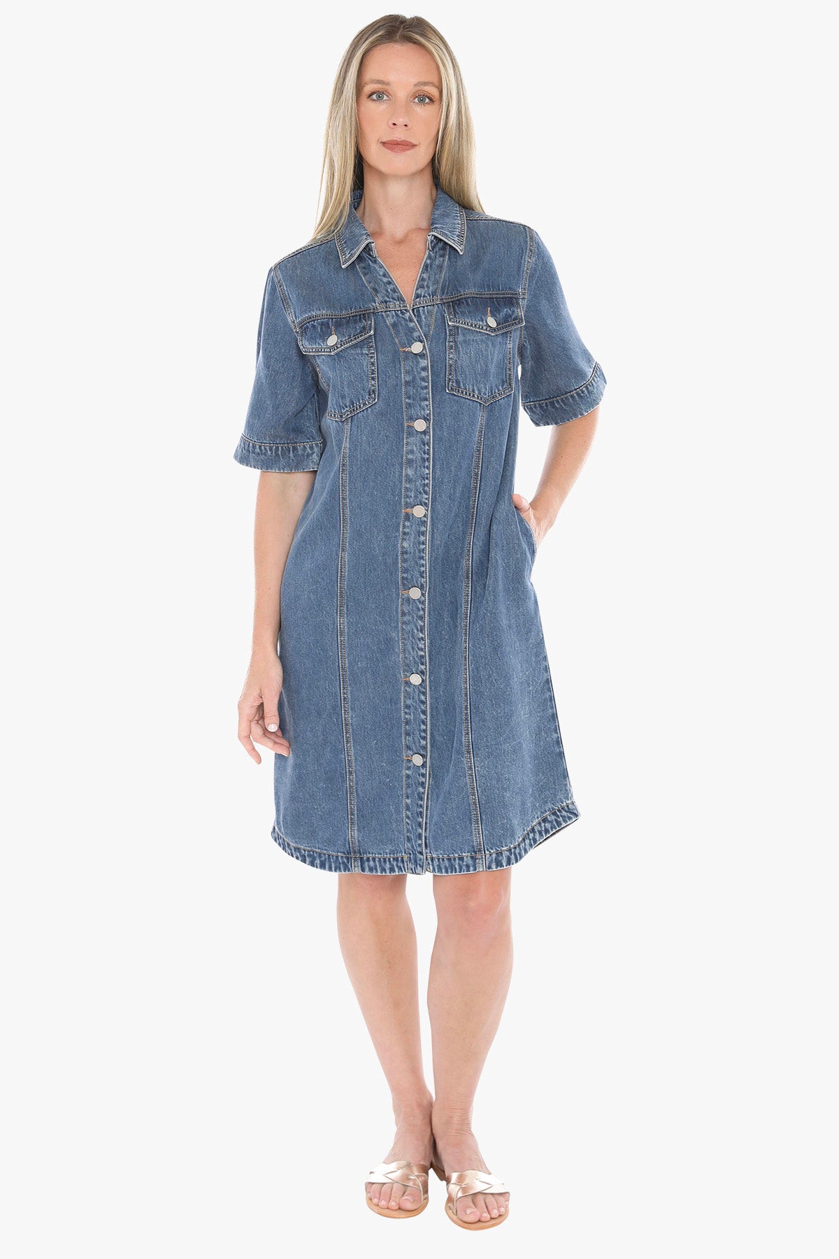 Jump Soft Denim S/S Dress 596J5129A - Mid Blue
