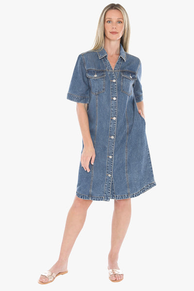 Jump Soft Denim S/S Dress 596J5129A - Mid Blue