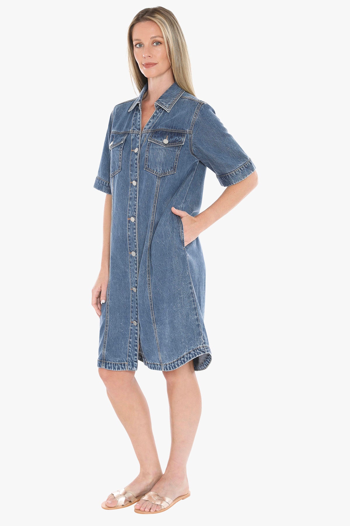 Jump Soft Denim S/S Dress 596J5129A - Mid Blue