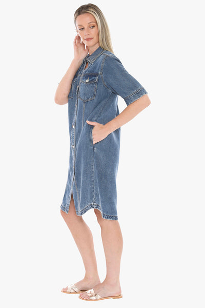 Jump Soft Denim S/S Dress 596J5129A - Mid Blue