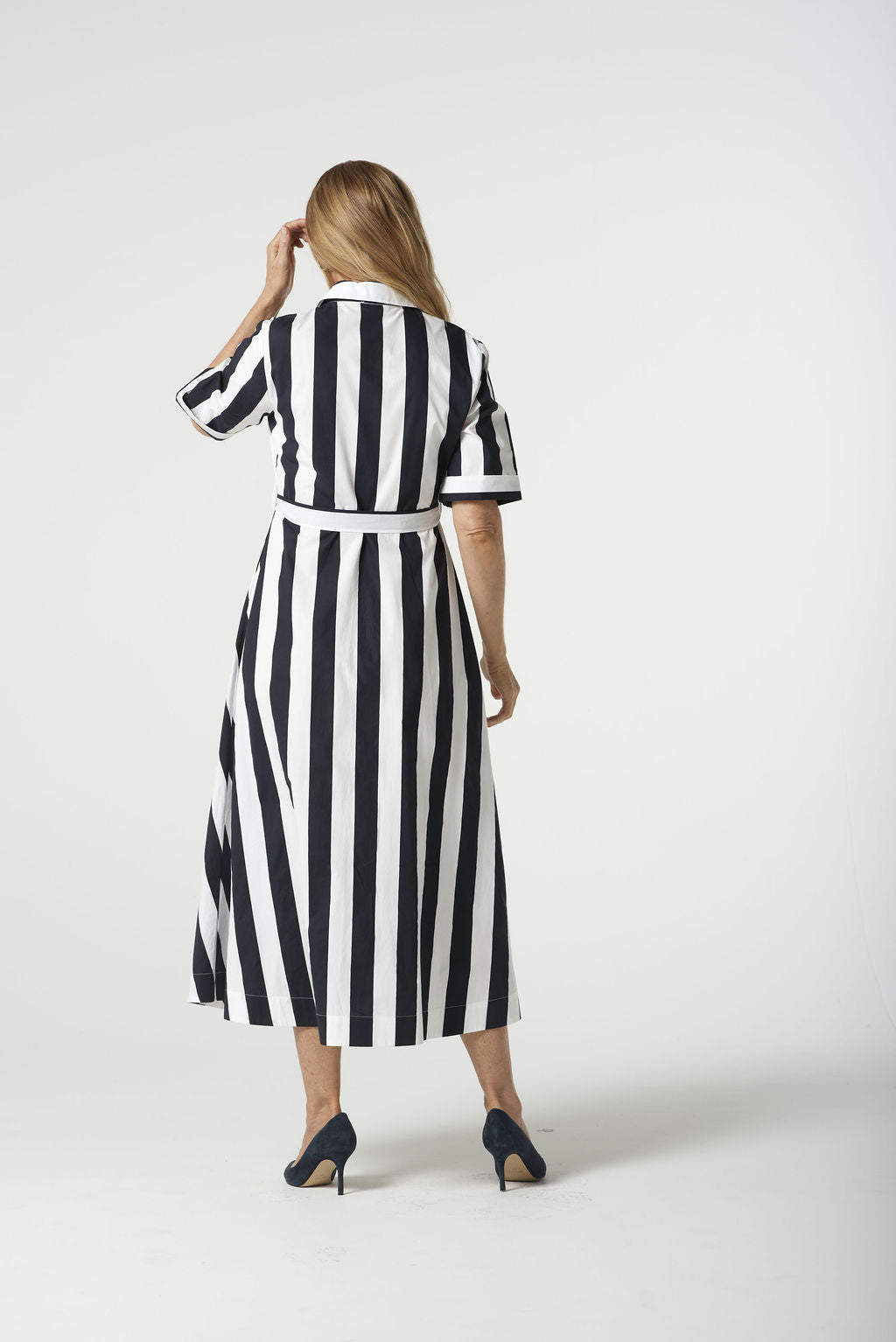 Goondiwindi Cotton Bias Cut Thick Stripe Dress - Navy Stripe