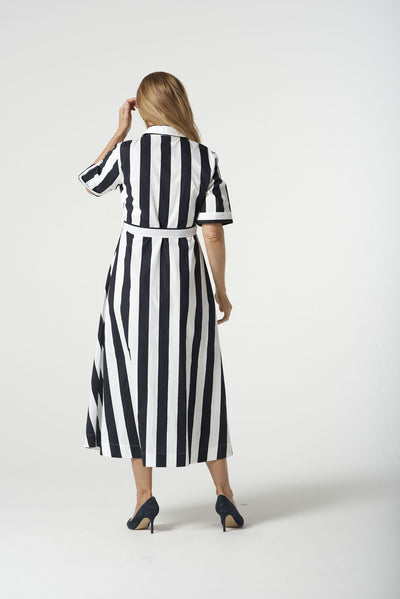 Goondiwindi Cotton Bias Cut Thick Stripe Dress - Navy Stripe