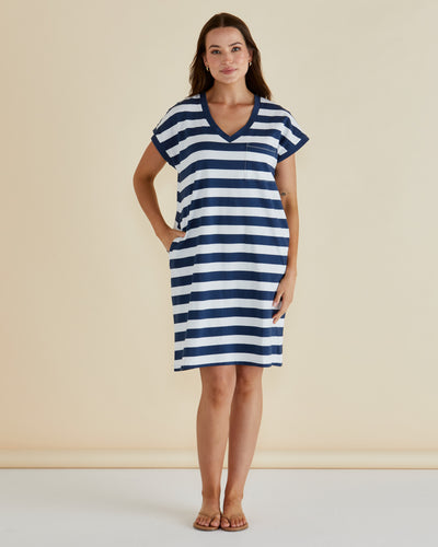 Betty Basics Zena Tshirt Dress - Navy Bold Stripe