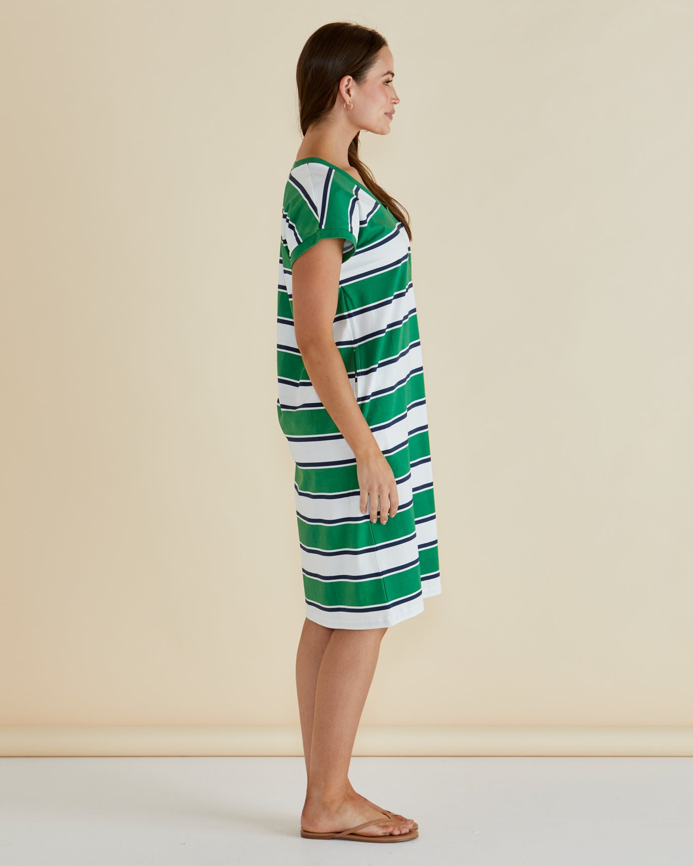 Betty Basics BB1019 Zena Tshirt Dress - Navy/Green Stripe