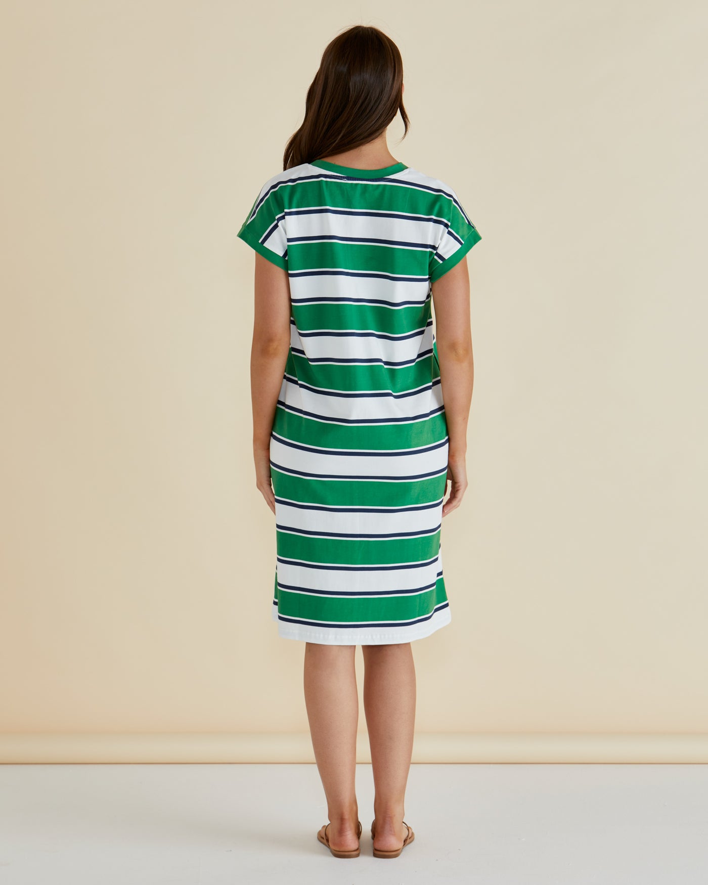 Betty Basics BB1019 Zena Tshirt Dress - Navy/Green Stripe