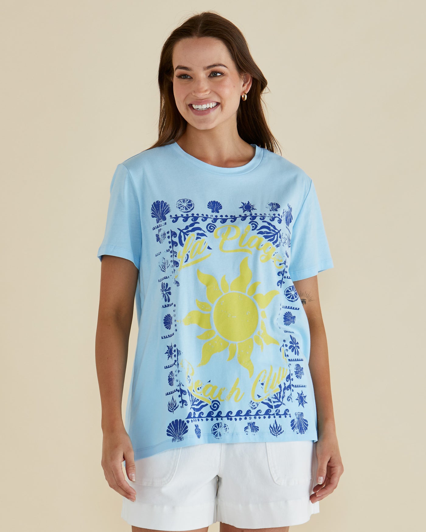 Betty Basics Ellia Crew Tee - La Plage Print Blue