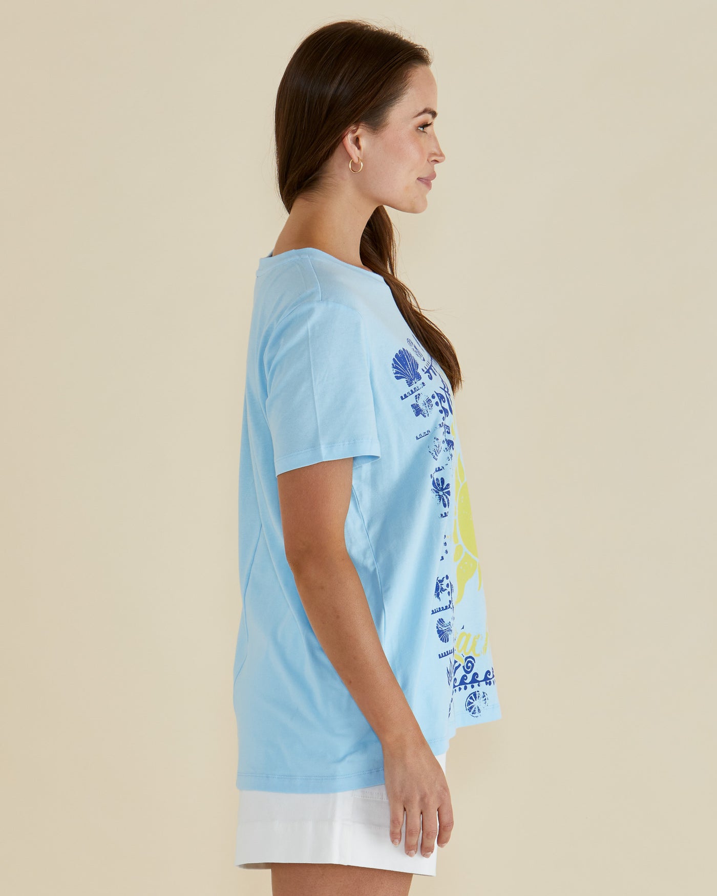 Betty Basics Ellia Crew Tee - La Plage Print Blue