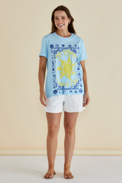 Betty Basics Ellia Crew Tee - La Plage Print Blue