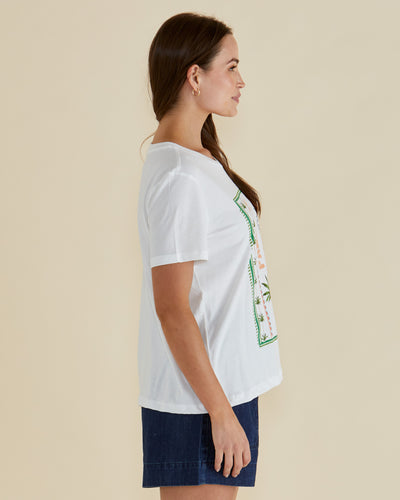 Betty Basics Ellia Crew Tee - Paradise Beach Print White