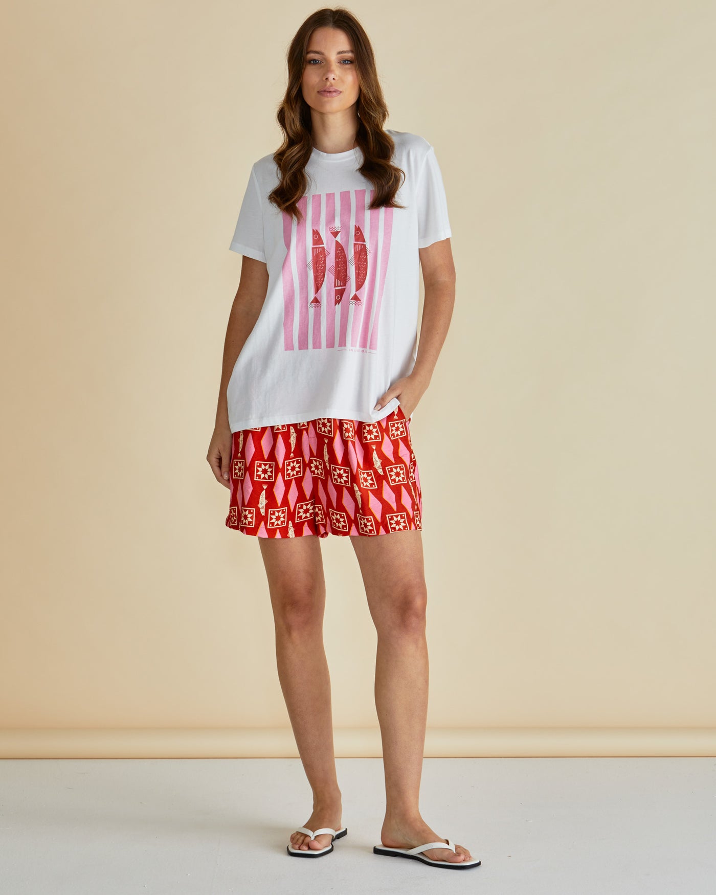 Betty Basics Ellia Crew Tee - Sardinia Print White