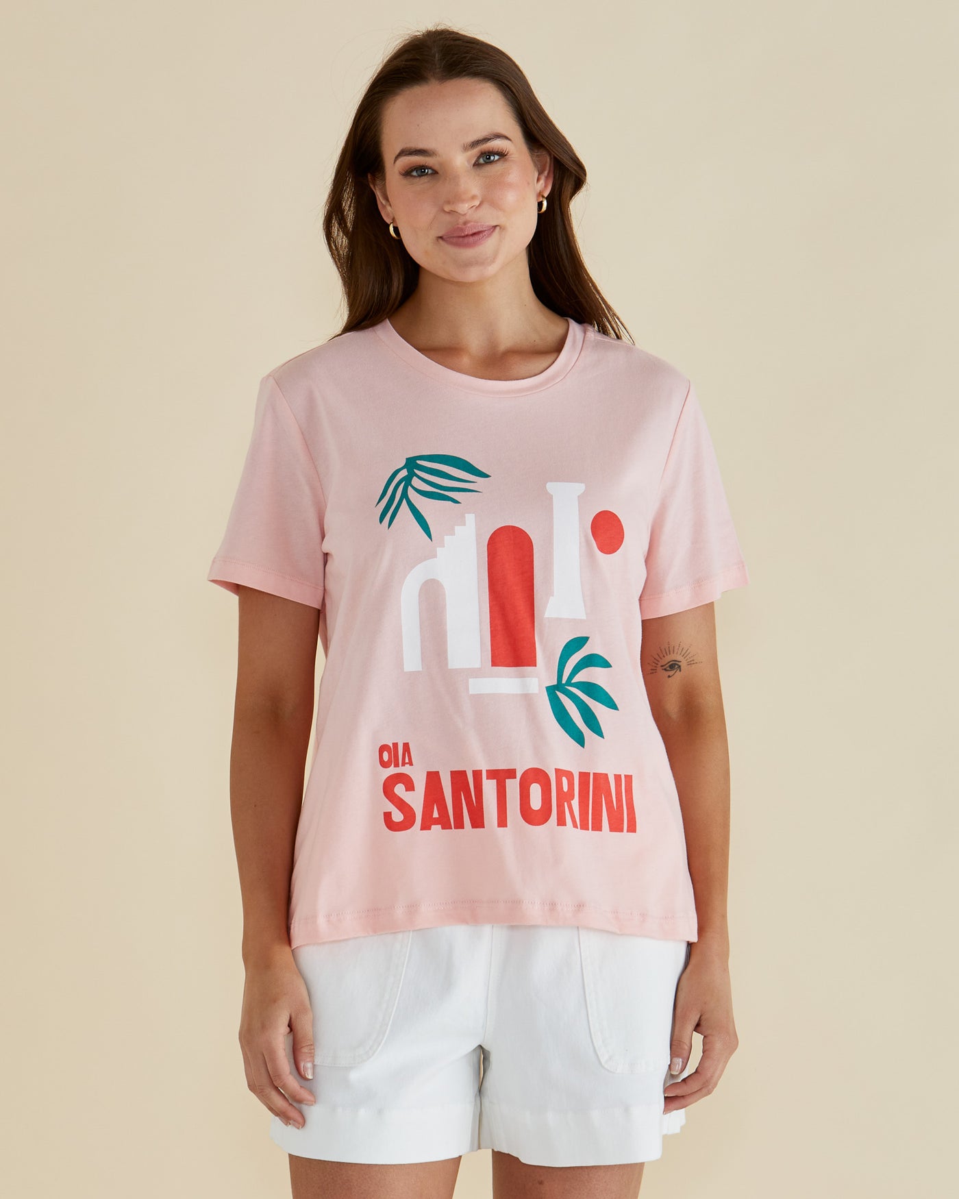 Betty Basics Ellia Crew Tee - Santorini Print Pink