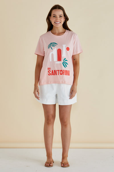 Betty Basics Ellia Crew Tee - Santorini Print Pink