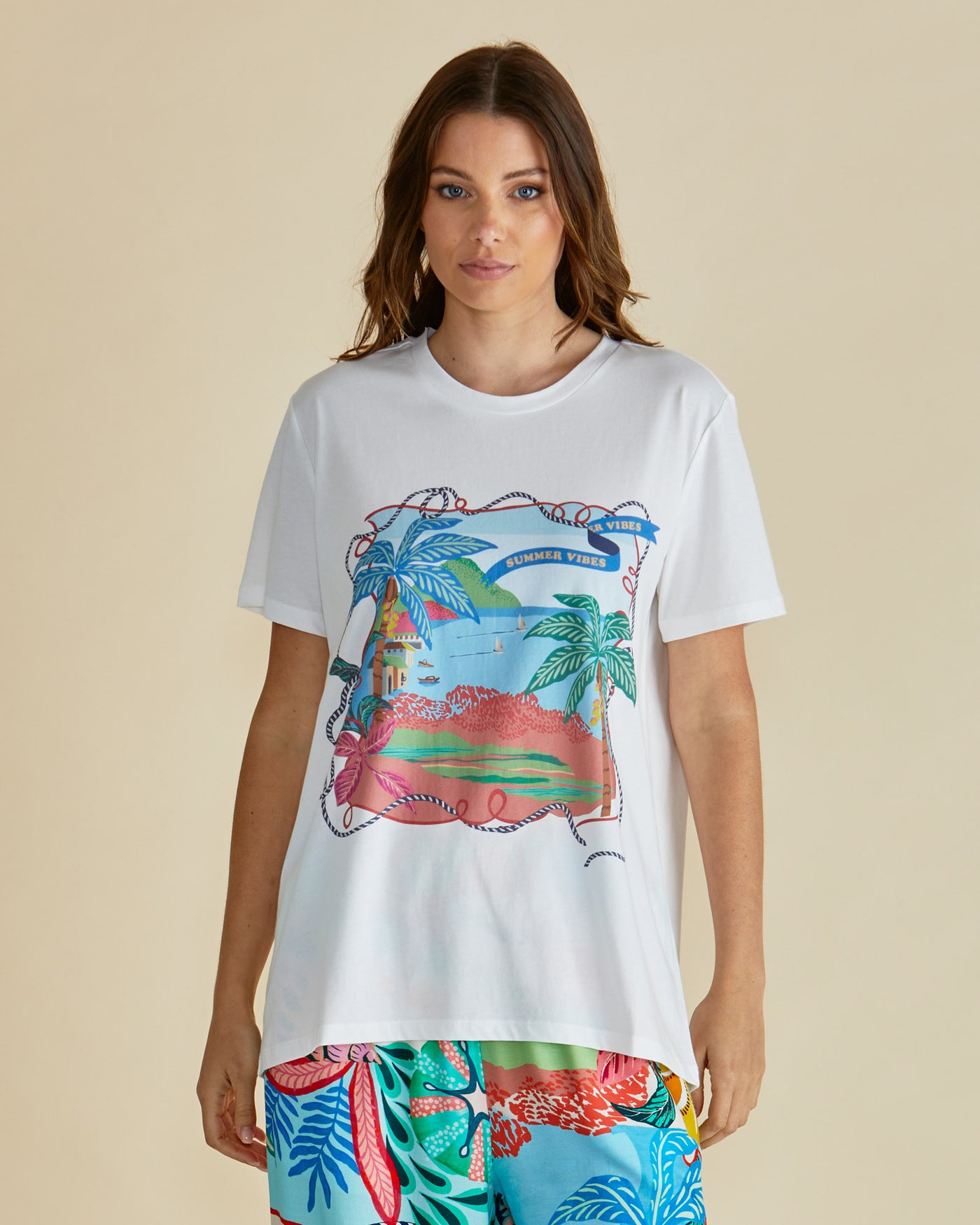 Betty Basics BB1092 Ellia Crew Tee - Summer Vibes Print