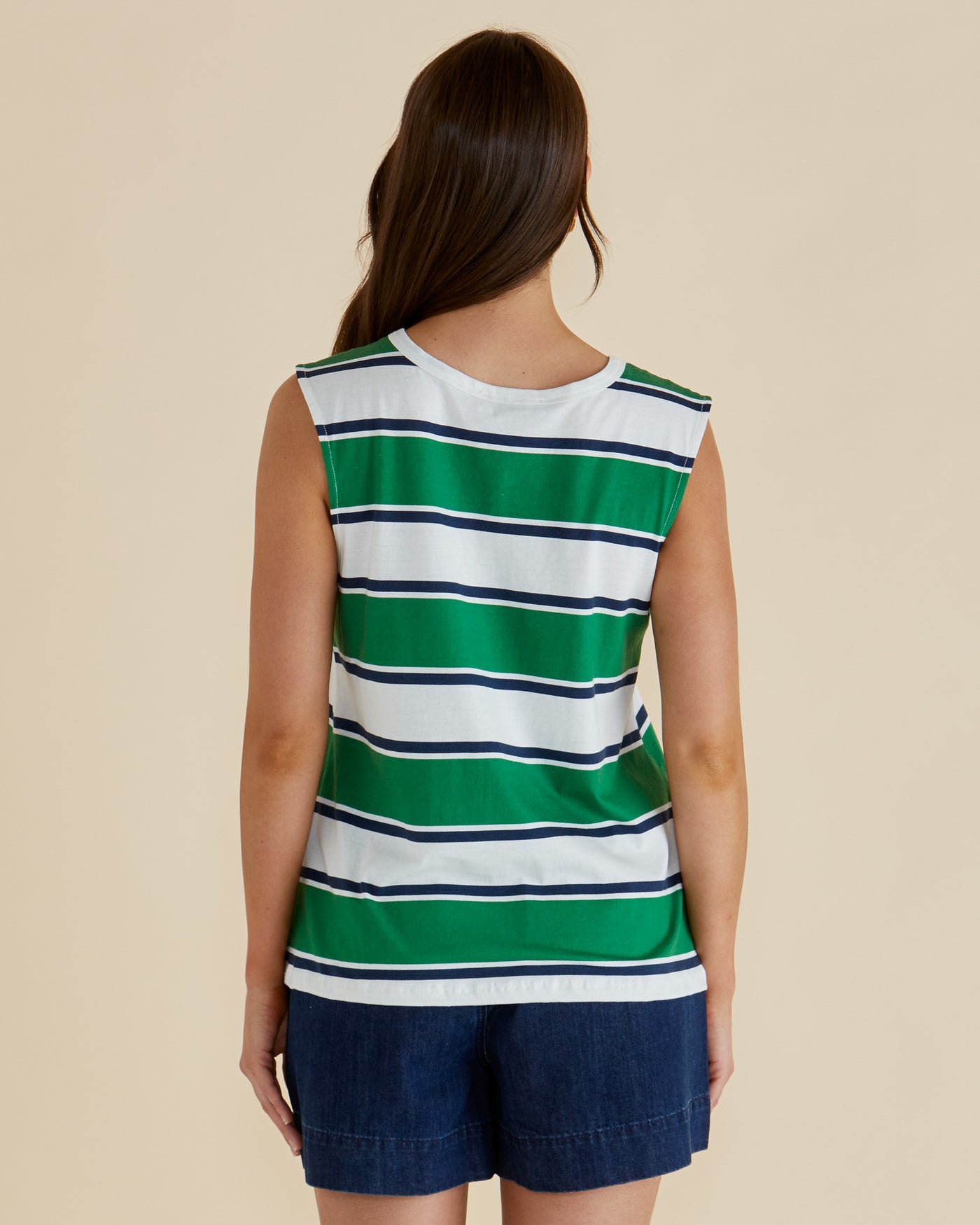 Betty Basics BB1096 Jordyn Tank - Navy/Green Stripe