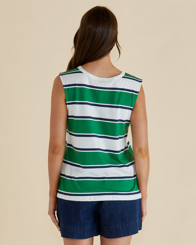 Betty Basics BB1096 Jordyn Tank - Navy/Green Stripe