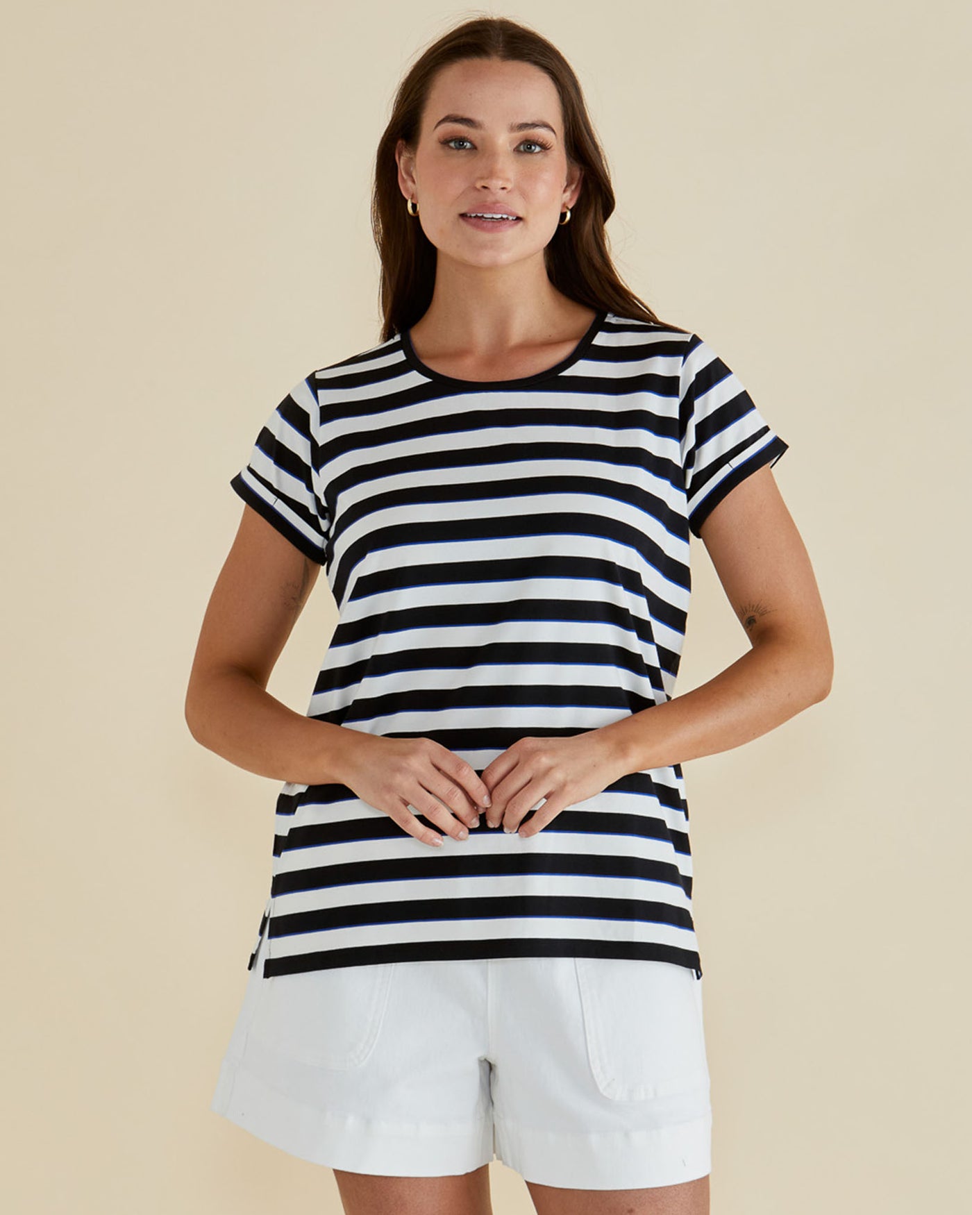 Betty Basics Caia Crew Tee - Blue/Black Stripe