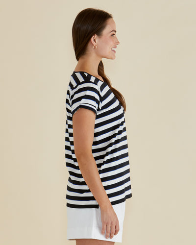 Betty Basics Caia Crew Tee - Blue/Black Stripe