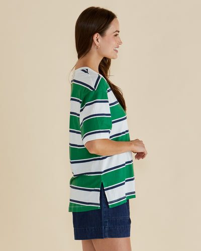 Betty Basics BB2072 Relax Boxy Tee - Navy/Green Stripe