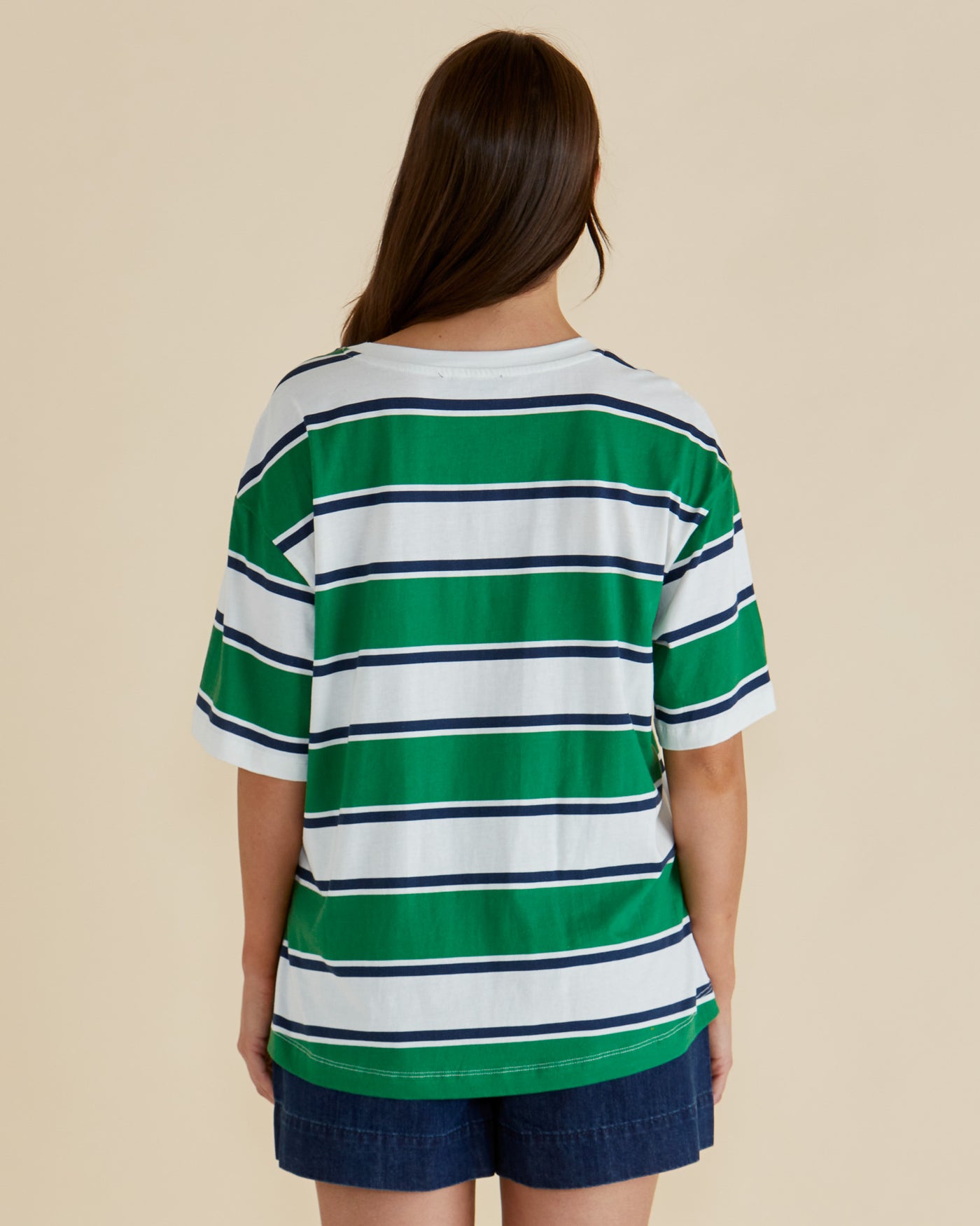Betty Basics BB2072 Relax Boxy Tee - Navy/Green Stripe