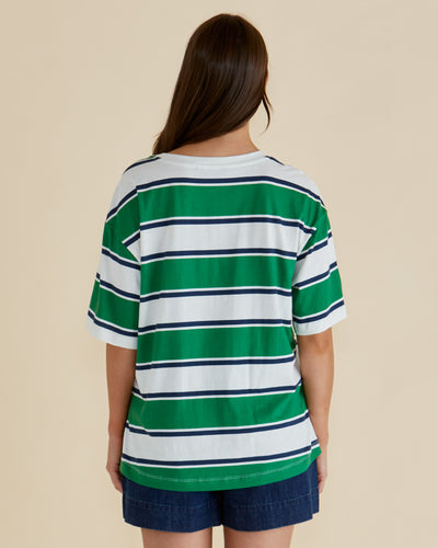 Betty Basics BB2072 Relax Boxy Tee - Navy/Green Stripe