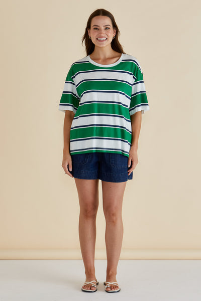 Betty Basics BB2072 Relax Boxy Tee - Navy/Green Stripe
